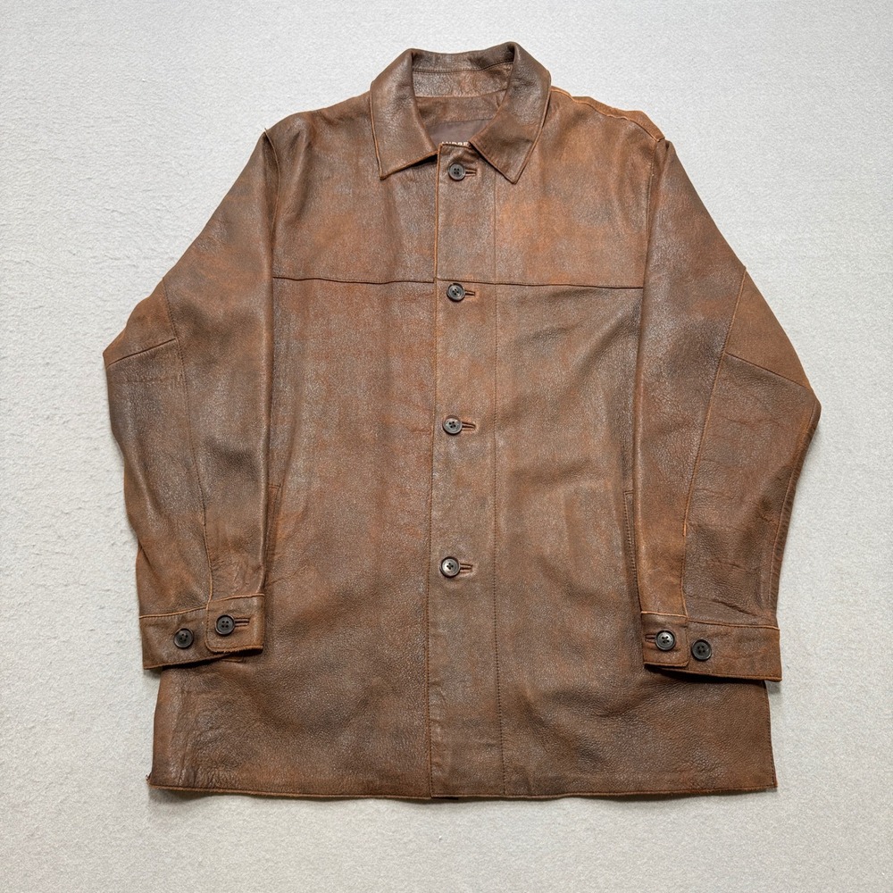 Andrew Marc Leather Jacket Men's Medium Brown Suede Rugged Distressed Car Coat